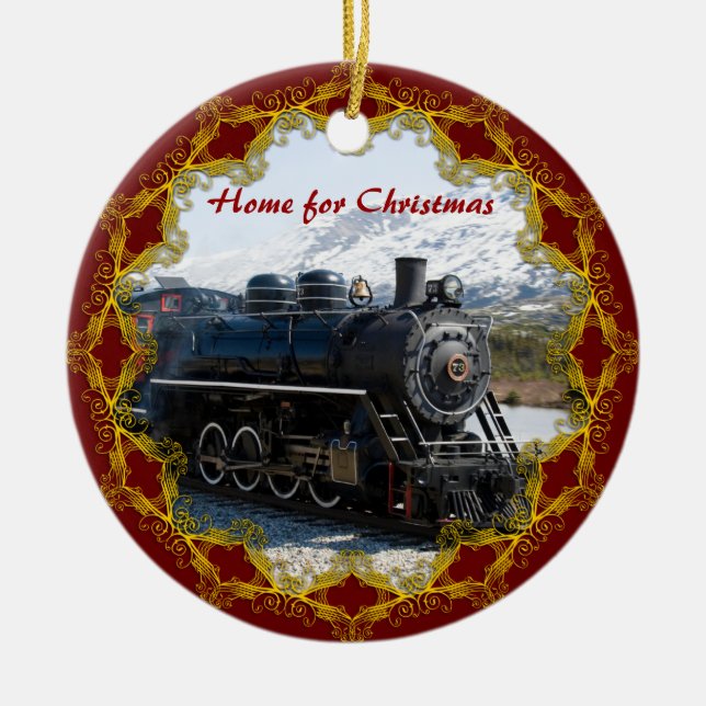 Zuhause auf dem Zug für Weihnachtsfeier Keramikornament (Vorne)