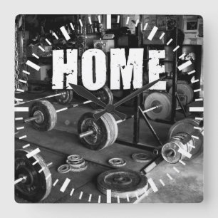 ZUHAUSE (Barbells) - Workout Motivierend Quadratische Wanduhr
