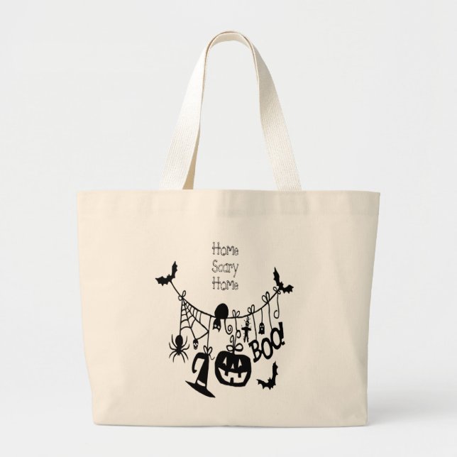 Zuhause Beängstigend Zuhause Bats Pumpkin, Black C Jumbo Stoffbeutel (Vorne)