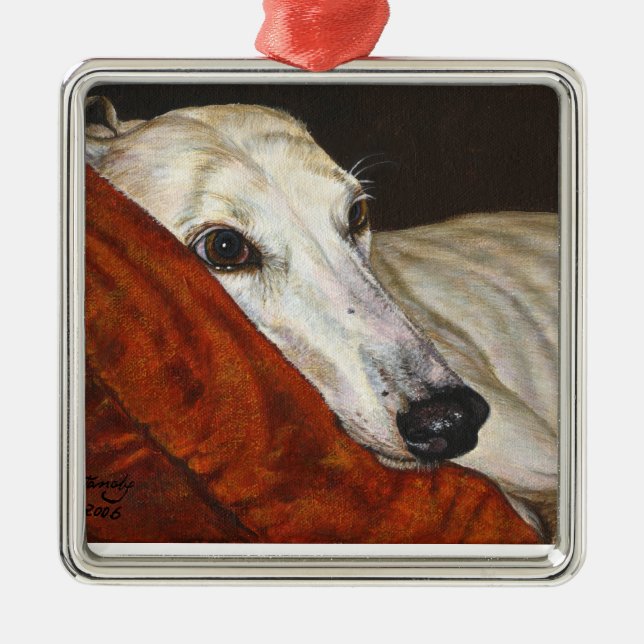 Zuhause bei Last Greyhound Whippet Hundekunst Ornament Aus Metall (Vorne)