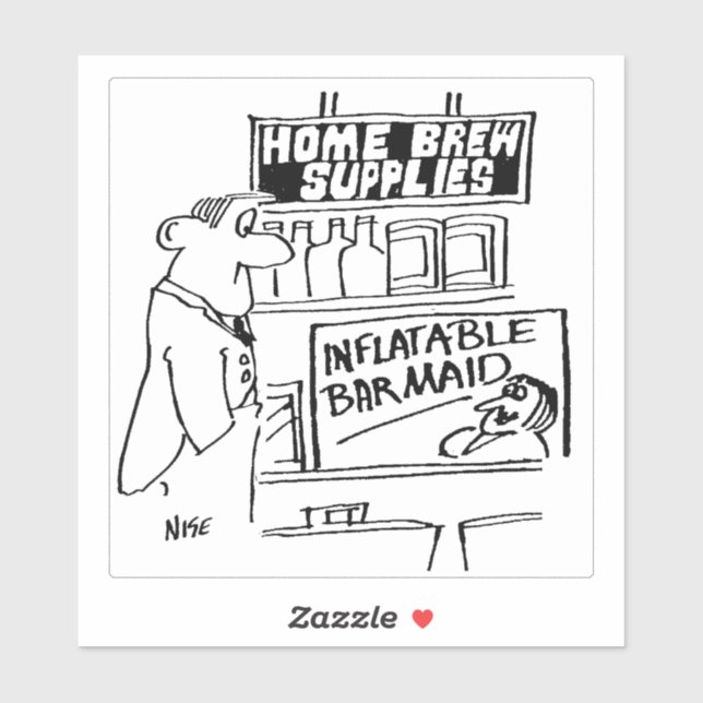 Zuhause Brew Supplies Aufblasbare Barmaid Cartoon. Aufkleber (Blatt)