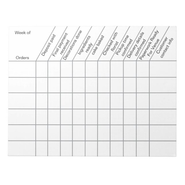 Zuhause Cake Business Order Tracking-Formular Notizblock (Vorderseite)