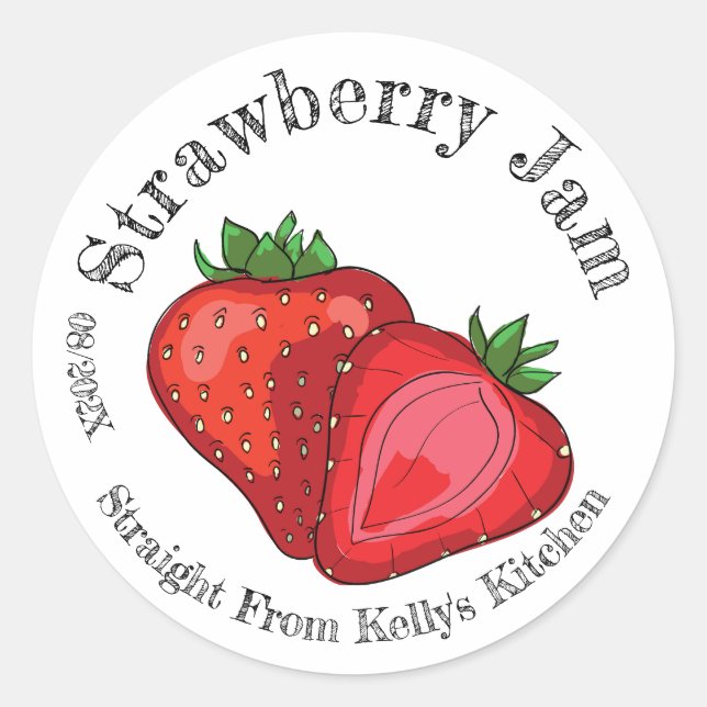 Zuhause Canning Business Strawberry Jam Label mit/ Runder Aufkleber (Vorderseite)