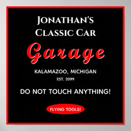 Zuhause Car Mechanic Garage Flying Tools Poster