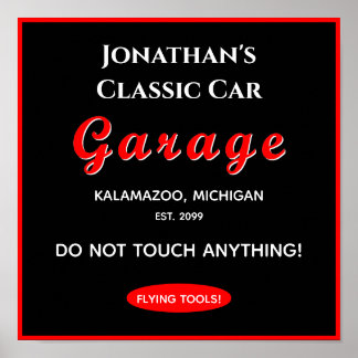 Zuhause Car Mechanic Garage Flying Tools Poster