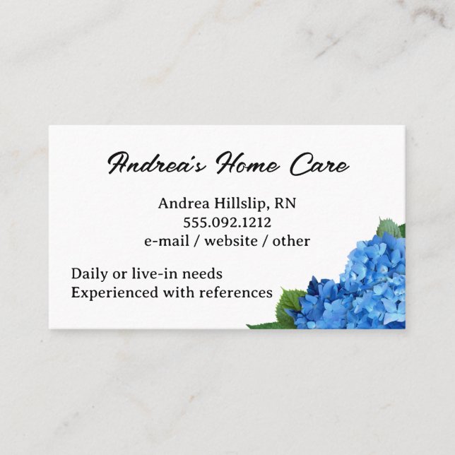 Zuhause Care Blue Hydrangeas für kundenspezifische Visitenkarte (Vorderseite)