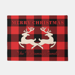 Zuhause Christmas Deer Antlers Red Black Gingham Fußmatte