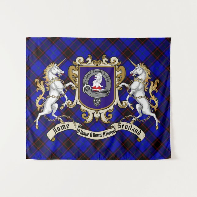 Zuhause Clan Abzeichen & Unicorns mit Tartan Wandteppich (Vorderseite (Horizontal))