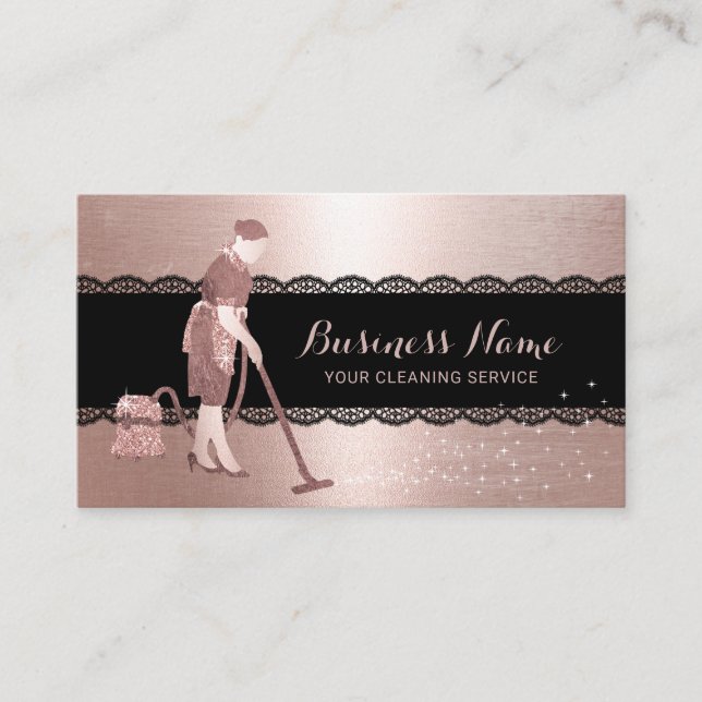 Zuhause Cleaning Modern Rose Gold Black Lacke Haus Visitenkarte (Vorderseite)