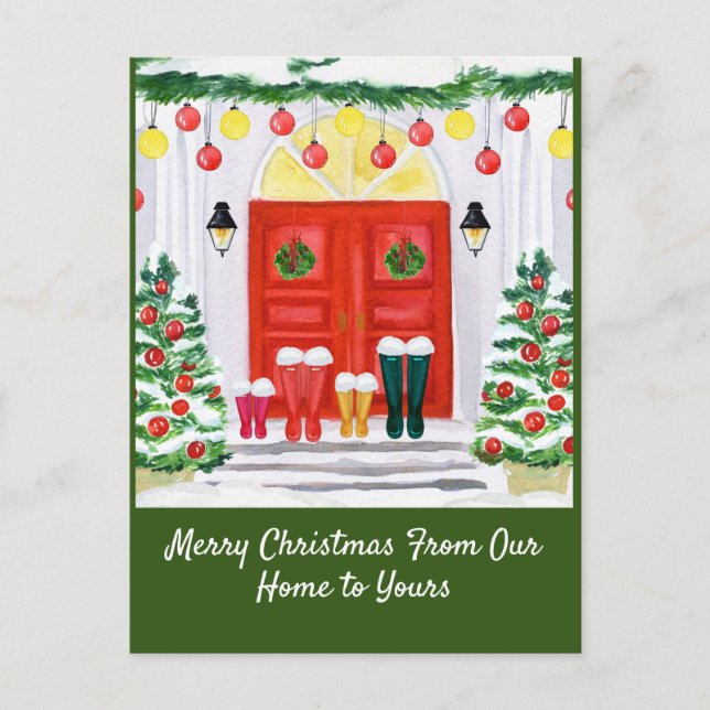 Zuhause-Dekorierte Tür Feiertagspostkarte (Vorderseite)