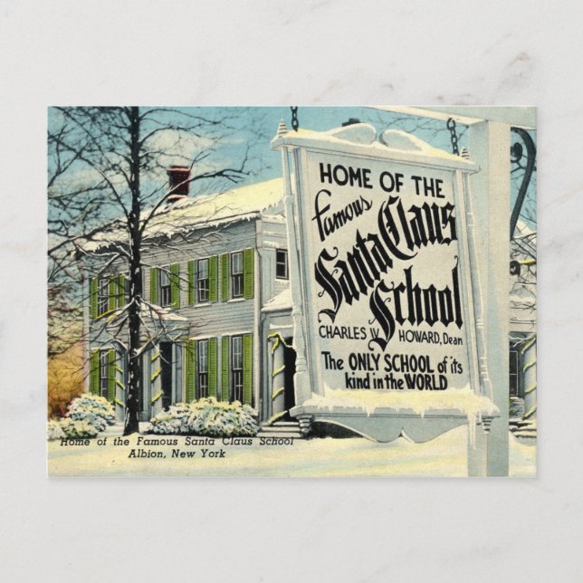Zuhause der berühmten Weihnachtsmann-Schule Feiertagspostkarte (Vorderseite)