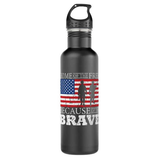 Zuhause der freien wegen der Brave - USA Flag Edelstahlflasche (Vorderseite)