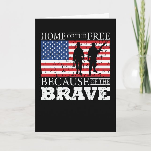 Zuhause der freien wegen der Brave - USA Flag Karte (Vorderseite)