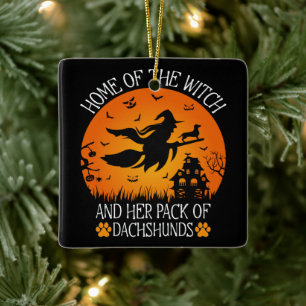 Zuhause der Hexe und ihr Bündel von Dackeln Cool Keramikornament
