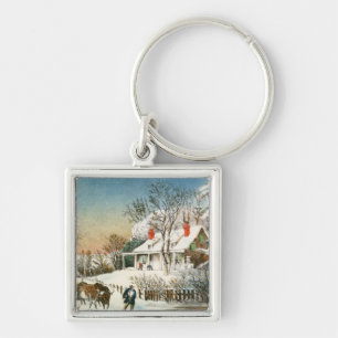 Zuhause die Klotz holen, Winter-Landschaft Schlüsselanhänger