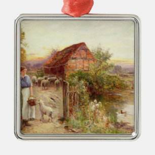 Zuhause die Schafe holen Silbernes Ornament