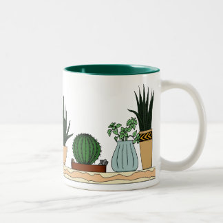 Zuhause-eingemachte Pflanzen-Gekritzel-Kunst Zweifarbige Tasse