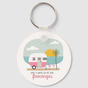 Zuhause Flamingos Pink Camper Strand Schlüsselanhänger