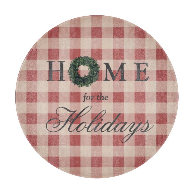"Zuhause for Holidays" Karierter Roter Urlaub Schneidebrett (Vorderseite)