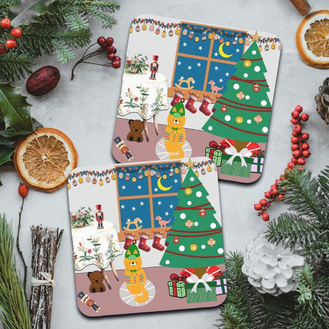 Zuhause für die Feiertage-Illustration Getränkeuntersetzer (Von Creator hochgeladen)