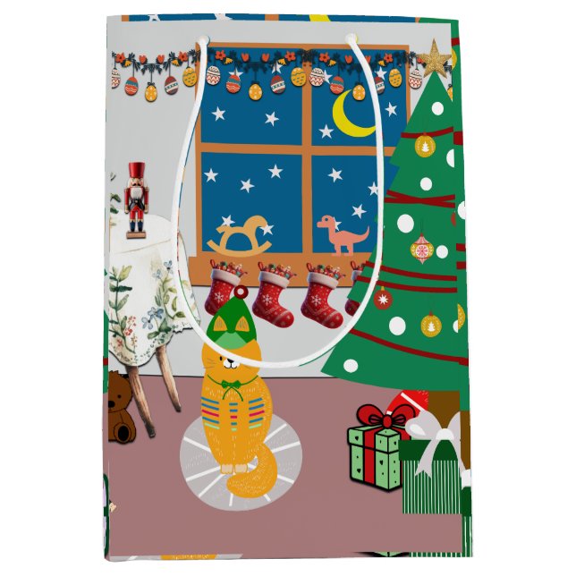 Zuhause für die Feiertage-Illustration Mittlere Geschenktüte (Vorderseite)
