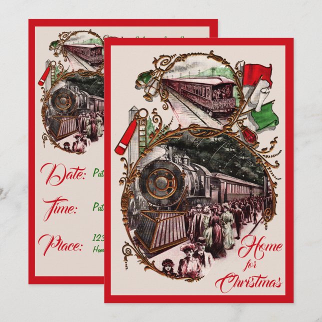 Zuhause für die Party Einladung der Weihnachtsbahn (Vorne/Hinten)