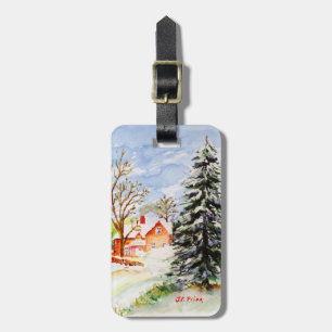Zuhause für Weihnachtssnowy-Winter-SzeneWatercolor Gepäckanhänger