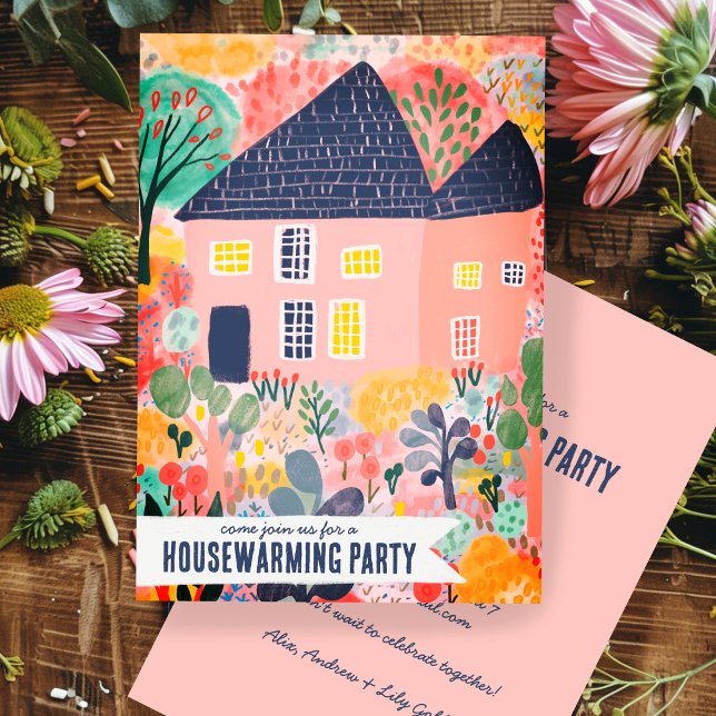 Zuhause Garden New Garden Niedliches Party Einladung (Housewarming New Home New Address Garden Watercolor Cute Custom Party Invitation Pink
)