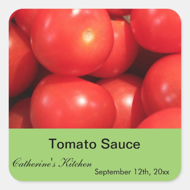 Zuhause gemachte Flaschenschilder aus Tomatensauce Quadratischer Aufkleber (Vorderseite)