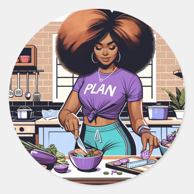 Zuhause Girl Meal Prep Runder Aufkleber (Vorderseite)