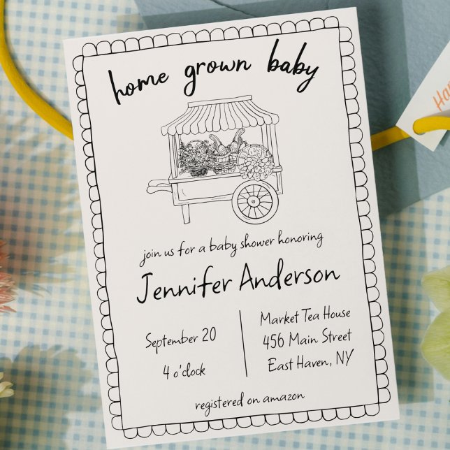 Zuhause Grown Baby Hand Drawing Baby Shower Einladung (home grown baby shower farmers market invitation hand drawn scribble doodle invite gender neutral )