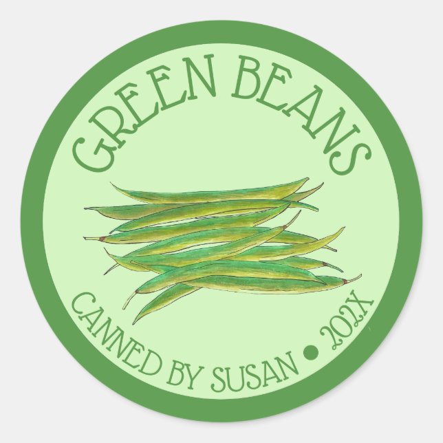 Zuhause Grüne Bohnen Gemüse in Dosen von Runder Aufkleber (Vorderseite)