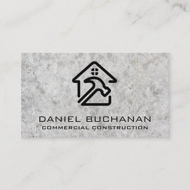 Zuhause-Hammer-Logo | Betonfarben | Konstruktion Visitenkarte (Vorderseite)