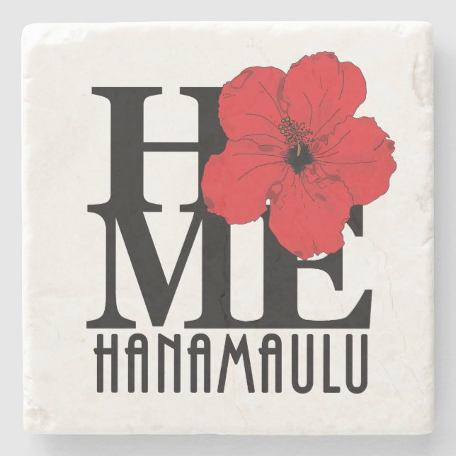 ZUHAUSE Hanamaulu Roter Hibiskus Steinuntersetzer (Vorderseite)