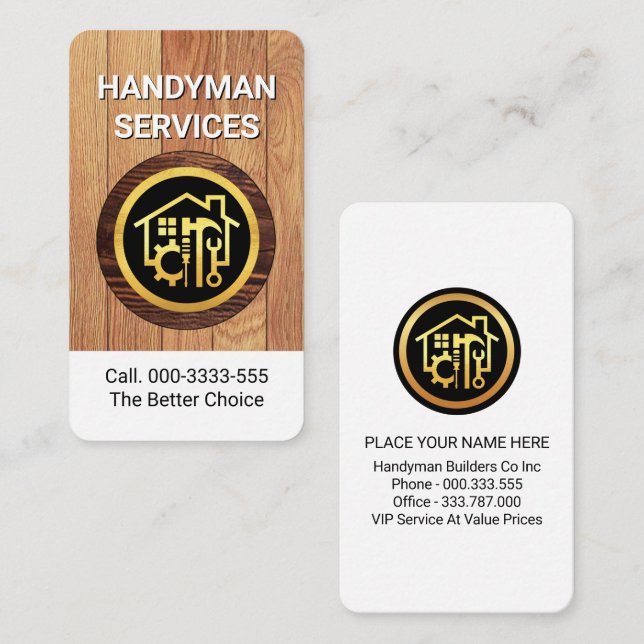 Zuhause Handyman Tools on Wood Visitenkarte (Vorne/Hinten)