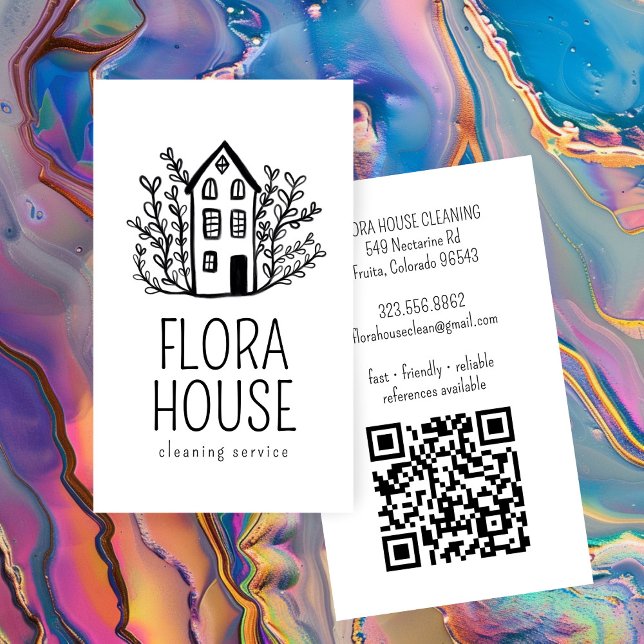 Zuhause Handzeichen für Reinigungsservice QR Visitenkarte (House Cleaning Service Home Hand Drawn Logo QR Business Card
)