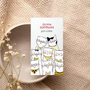 Zuhause Haustier Sitzen Niedlich Happy Cat Faces G Visitenkarte