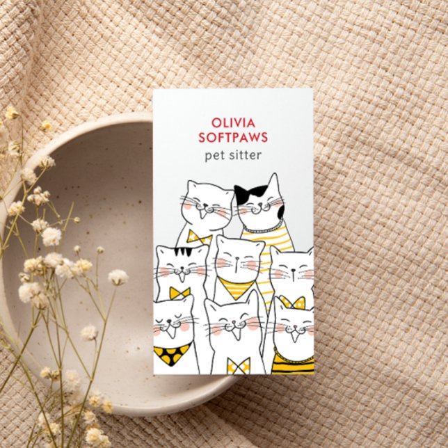 Zuhause Haustier Sitzen Niedlich Happy Cat Faces G Visitenkarte (Von Creator hochgeladen)
