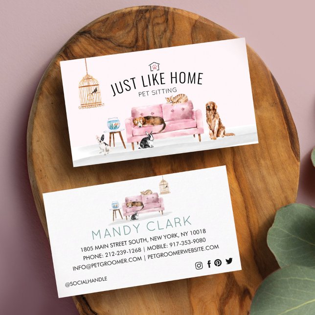 Zuhause Haustier Sitzen Wasserfarbe Gemütliche Zuh Visitenkarte (Von Creator hochgeladen)