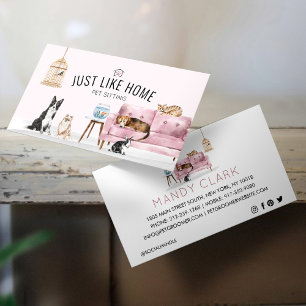 Zuhause Haustier Sitzen Wasserfarbe Gemütliche Zuh Visitenkarte