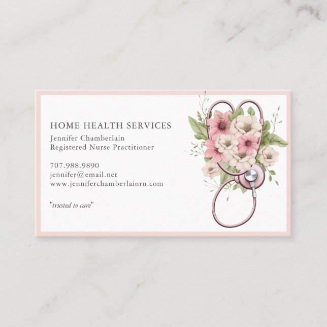 Zuhause Health Nurse Floral Stethoscope Visitenkarte (Vorderseite)