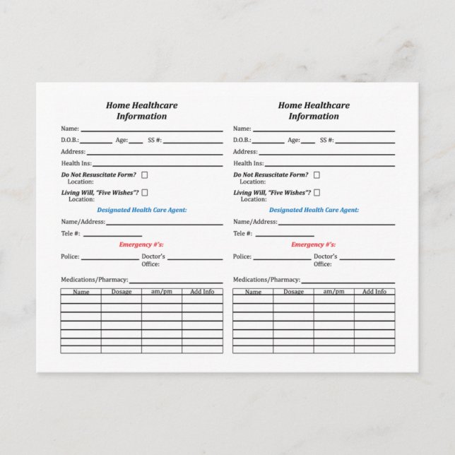 Zuhause Healthcare ID Info Cards Postkarte (Vorderseite)