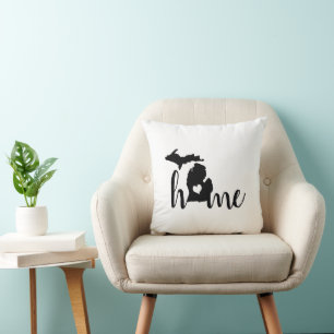Zuhause Heart Michigan Black Silhouette Kissen