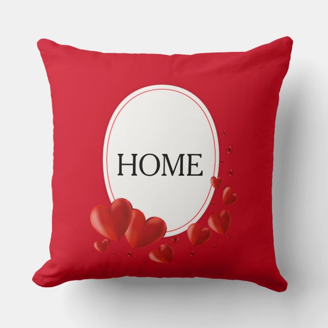 Zuhause Hearts on Red & White Kissen (Vorderseite)
