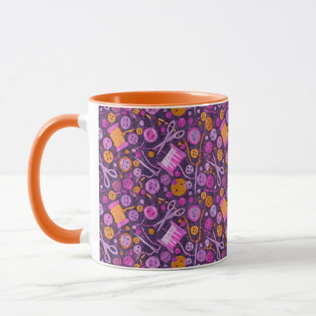 Zuhause Hobby Nähen Crafter Collage Muster Lila Tasse (Links)