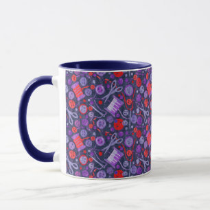 Zuhause Hobby Sew Crafter Collage Muster Blau Rot Tasse