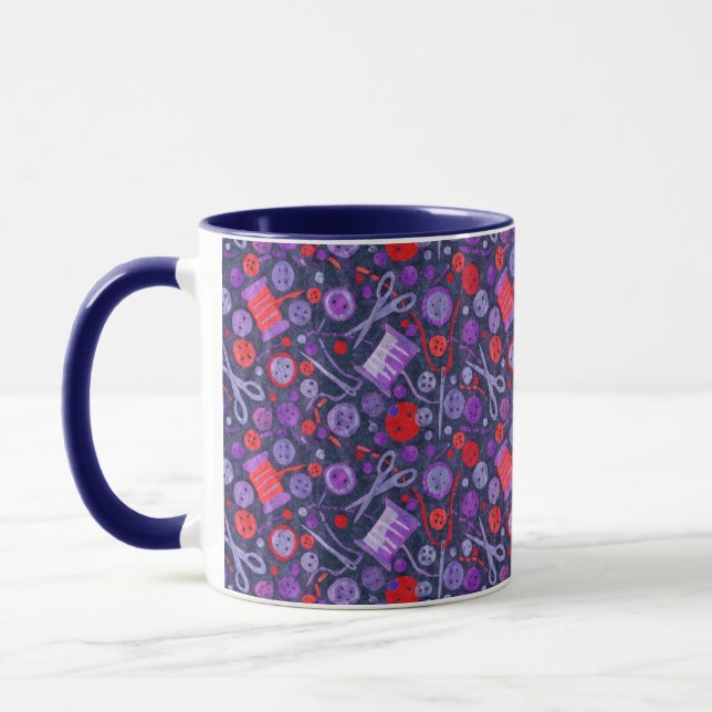 Zuhause Hobby Sew Crafter Collage Muster Blau Rot Tasse (Links)