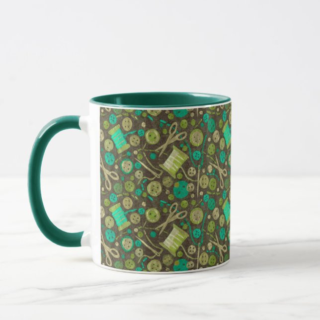 Zuhause Hobby Sew Crafter Collage Muster Grüne Mün Tasse (Links)