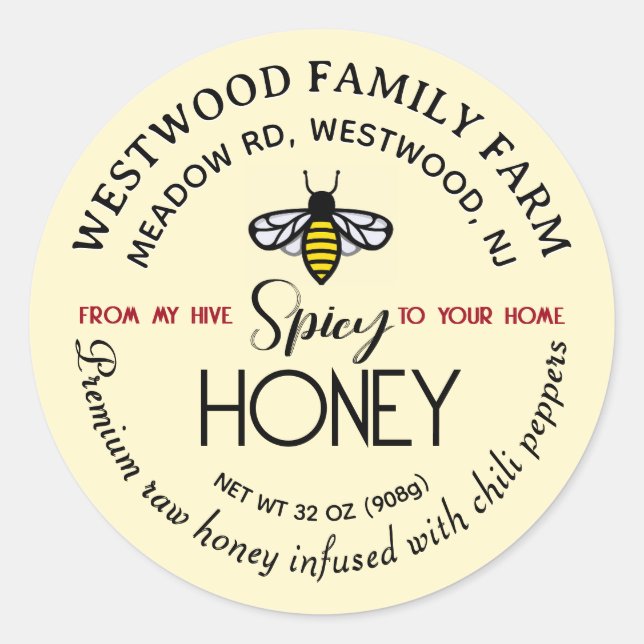 ZUHAUSE Hot Honey Label Bee Spicy Chili Runder Aufkleber (Vorderseite)