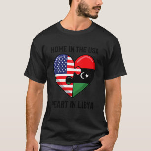 Zuhause in den USA Herz in Libyen Flagge Liebe T-Shirt